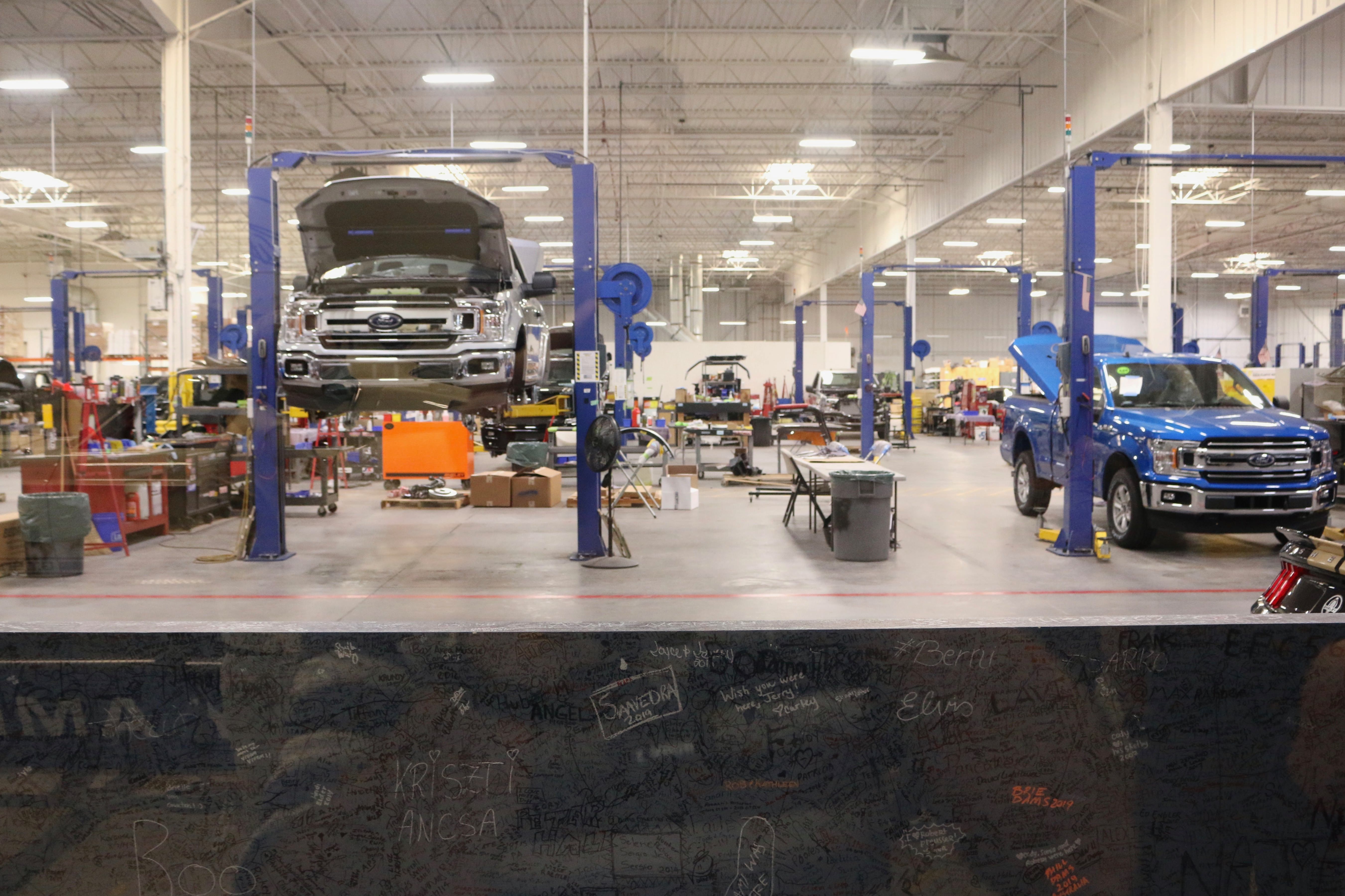 Ford trucks getting inspected